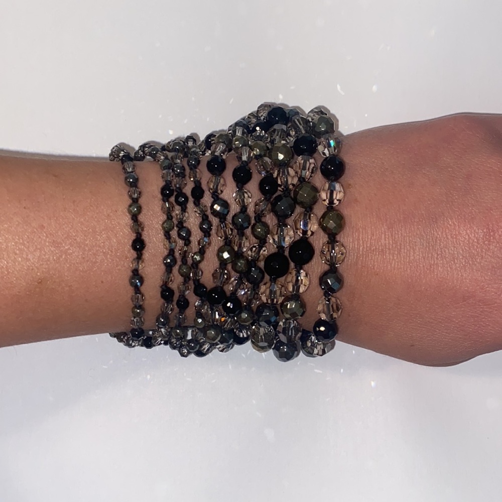 Chan Luu Black Crystal mix black leather bracelet